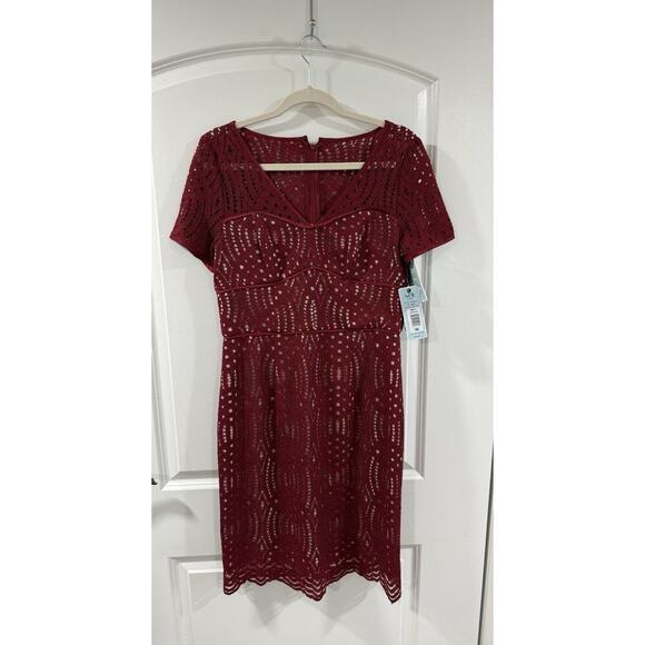 NUE by Shani Blue Label Lace Dress Size 8 Wine Nude Sheath NWT - Picture 2 of 10